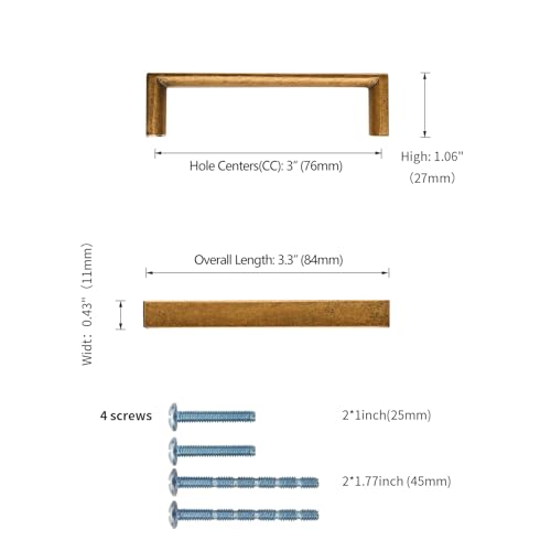 10 Pack 3 Inch Antique Brass Cabinet Pulls, Kitchen Hardware | Heavy-Duty Solid Zinc, Easy to Install, Good Scratch Resistance, Durability, Kitchen Cabinet Pulls for Drawers Dressers - color: Antique Brass, size: 3"/76MM Hole Center, style: 10 Pack