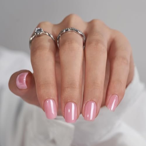 BTArtbox Press On Nails, Lotus Glazed, Short Square, Pink Chrome, 32Ct - color: A1-Lotus Glazed