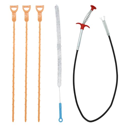 New Upgrade Snake Drain Hair Removal Tool Set, 24.2 Inch Toilet Snake, Hair Drain Clog Remover, Cleaning Brush, Use for Unclog Toilet, Sink, Bathroom Tub