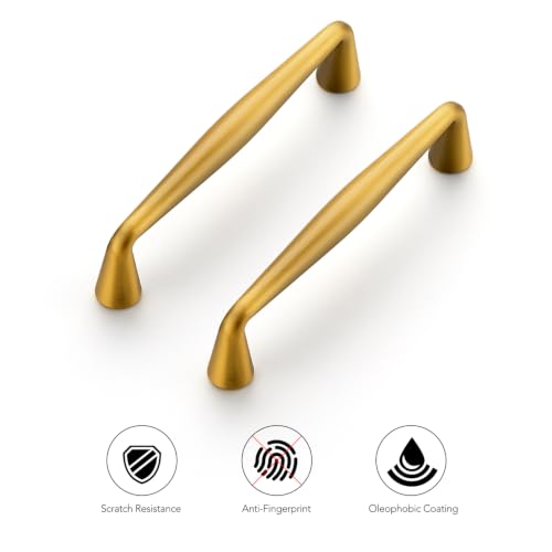 Ravinte Brushed Brass Cabinet Handles Solid Handles,3-3/4 Inch,10 Pack - color: Brushed Brass, size: 3-3/4 Inches Hole Center