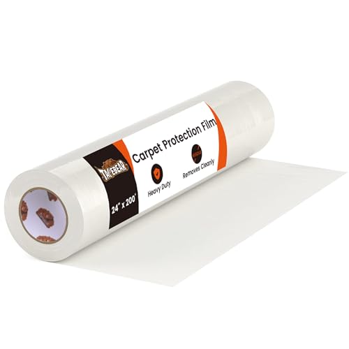 TAPEBEAR Carpet Protection Film 24" x 200' Carpet Cover 400 Sq.Ft | Self Adhesive Plastic Carpet Protector, Clean Removal, Clear Surface Protective Film for Painting, Moving, Open Houses