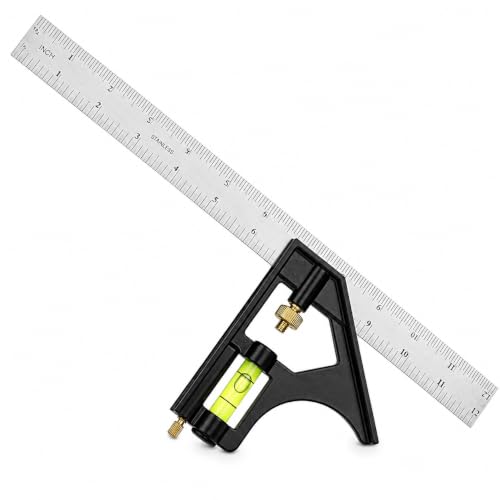 12 Inch Combination Square – Adjustable Carpenter Square with Stainless Steel Ruler, Aluminum Head, Bubble Level & Scriber – Metric/Inch Scale, 90° & 45° Layout Tool for Woodworking, Framing & DIY