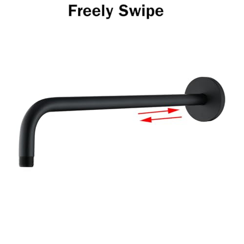 RANDOM 16 Inch Shower Arm with Flange,Stainless Steel 90 Degree Rain Shower Head Extension Arm,Wall-Mounted Shower Head Arm for Fixed Shower Head,Matte Black.RD91018-16MB - color: 16″ Matte Black(Round Flange)