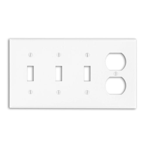 Leviton 4-Gang 3-Toggle 1-Duplex Device Combination Wallplate, Standard Size, P38-W, White - color: White