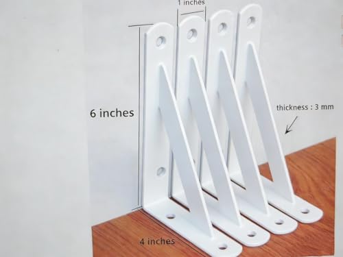 2 Pack L6 x H 4" White Heavy Duty Shelf Brackets with Screws Metal Shelf Brackets Shelf Support Angle Brackets for Shelves L Brackets Heavy Duty Floating Shelf - size: 6''x4'', style: 2 Pack-White