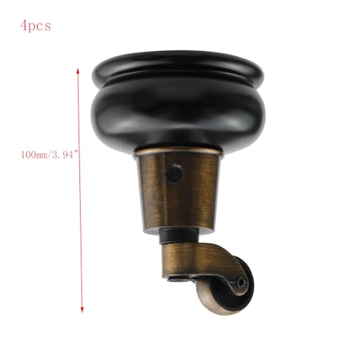 4pcs 4" Wooden Furniture Legs with Casters, Black, Gourd Shape - color: Black, size: Height: 4"