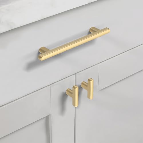 Asidrama 10 Pack 5 Inch(128mm) Brushed Gold Kitchen Cabinet Handles, Cabinet Pulls Kitchen Cabinet Hardware for Cupboard Drawer Pulls - color: Brushed Gold, size: 5" Hole Center, style: 10 Pack