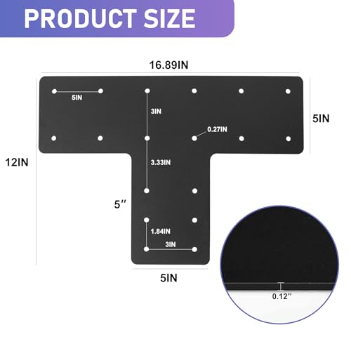 T Post Bracket 4PCS,16.8"x12" T Flat Mending Plate for Repair Framing - style: T Shape (16.8X12X5)
