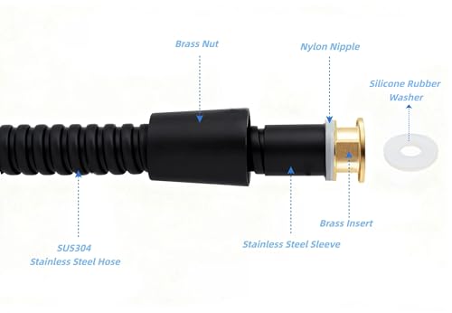 59 Inch Shower Hose Replacement, Stainless Steel, Matte Black - color: Matte Black