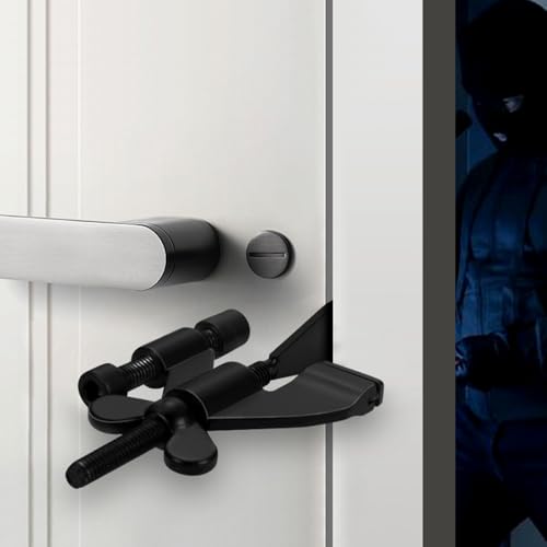 Black Adjustable Heavy Duty Portable Door Lock,No Drill - color: Black