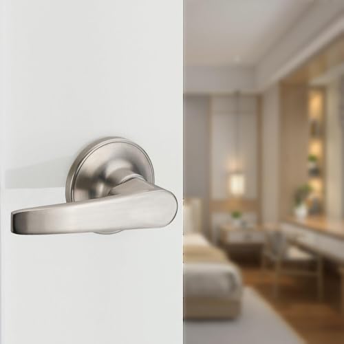 1 Pack of MANREN Lever Passage Door Lever Handle Lock, Universal Door Knob Hardware,Nickel Brushed Color (MR802pa) - color: Nickel Brushed, style: Passage