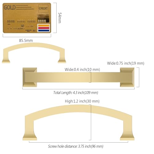 Amerdeco 10 Pack Brushed Gold Cabinet Pulls 3-3/4 Inch(96MM) Hole Center Gold Drawer Pulls Cabinet Hardware Kitchen Cabinet Handles for Bathroom Dresser Pulls ZH0009 - color: Brushed Gold, size: 3.75" hole center
