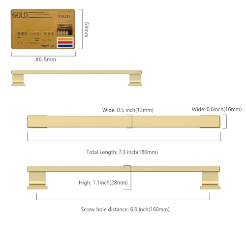 Amerdeco 10 Pack Brushed Gold Cabinet Pulls 6.3" - color: Brushed Gold, size: 6.3" hole center