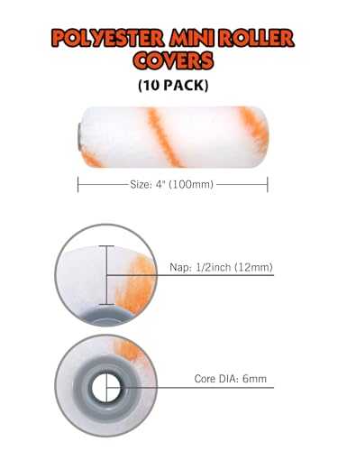 ROLLINGDOG 4 inch Small Paint Roller Covers - color: 10pc 4" Polyester Roller Cover