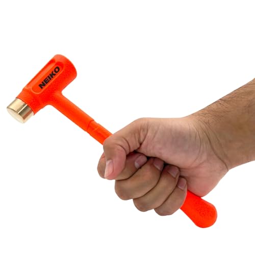 NEIKO 02870A Dead Blow Hammer With Brass Cap, 0.75 Pounds, Neon Orange Deadblow Hammers, Mallet, Spark and Rebound Resistant, Unibody Molded, Soft Blow Rubber, Non Slip Grip, Steel Shot and Core - size: 0.75 Pound, style: Brass Cap Dead Blow