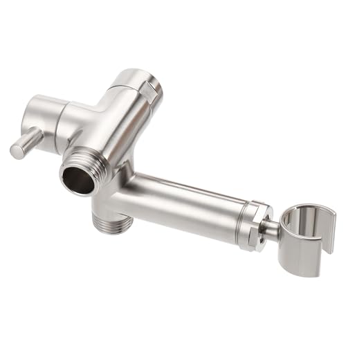 NearMoon Solid Brass Shower Arm Diverter with Handheld Mount, G1/2 3-Way Diverter Valve with Holder Bathroom Universal System Replacement Part for Hand and Fixed Shower Head (Brushed Nickel) - color: Brushed Nickel