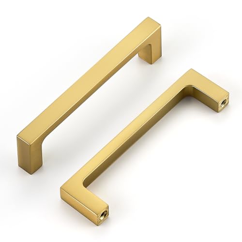 Ravinte Brushed Gold Kitchen Cabinet Solid Handles,3-3/4 Inch,5 Pack - color: Brushed Gold, size: 3-3/4 Inches Hole Center