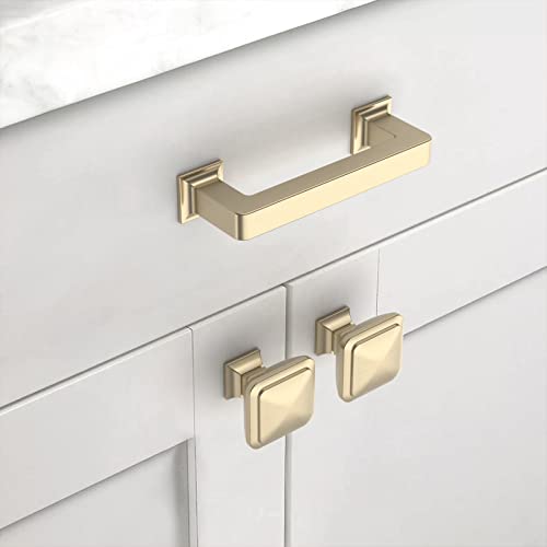 Asidrama 10 Pack 3 inch Brushed Brass Kitchen Cabinet Handles | Heavy-Duty Solid Zinc, 2 Screw Sizes, 3" Hole Center(76mm), Cupboards, Drawers, Dressers, Furniture, Hardware - color: Brushed Brass, size: 3" Hole Center(76mm)