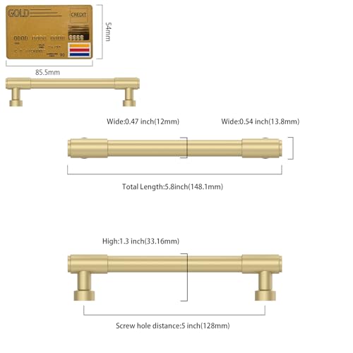 Amerdeco 10 Pack Brushed Gold Cabinet Pulls 5 Inch(128mm) Hole Center Drawer Pulls Cabinet Hardware Kitchen Cabinet Handles for Bathroom ZH0075 - color: Brushed Gold, size: 5"/128MM Hole Center