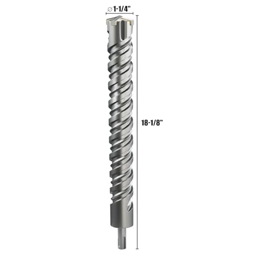 CSOOM SDS Plus Rotary Hammer Drill Bit 1-1/4"x18.11", Professional Concrete Drill Bit for Concrete, Brick, Stone and Cement Walls - size: 1-1/4"x18.11"
