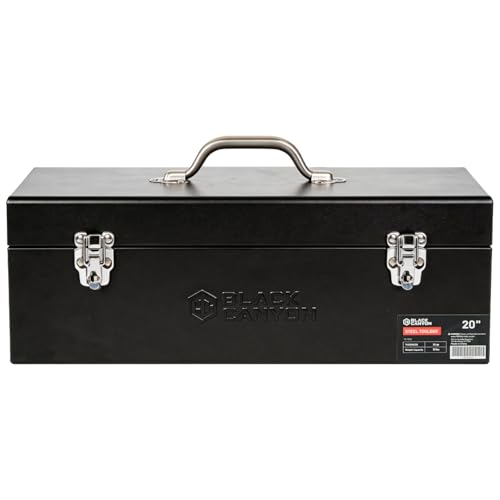 Black Canyon 20 Inch Steel Tool Box, Metal Tool Box, 0.8mm Carbon Steel, Portable & Padlockable, Sturdy & Durable toolbox, Ideal for Trailer, Mechanic, DIY-ers, Car, Workshops, Garages, Repair Shops - size: 20 IN/STL
