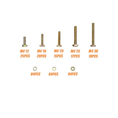 330PCS Nuts and Bolts Assortment Kit, Metric Bolt Assortment, M4 Bolts and Nuts Kit, Grade 8.8 Bolts and Nuts Kit, Metric Bolt Kit, Yellow Zinc Plated Coating, 5 Sizes, Length from 12-30mm - size: 330PCS M4