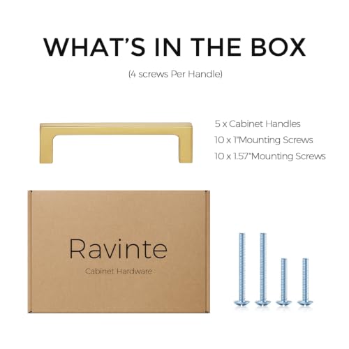 Ravinte Brushed Gold Kitchen Cabinet Solid Handles,3-3/4 Inch,5 Pack - color: Brushed Gold, size: 3-3/4 Inches Hole Center