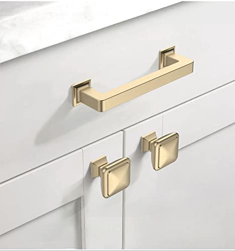 Asidrama 10 Pack 3.75 inch Brushed Brass Kitchen Cabinet Handles | Heavy-Duty Solid Zinc, 2 Screw Sizes, 3.75" Hole Center(96mm), Cupboards, Drawers, Dressers, Furniture, Hardware - color: Brushed Brass, size: 3.75" Hole Center(96mm)