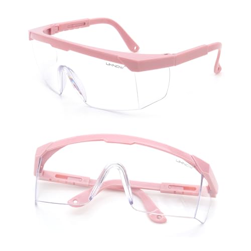 UKNOW Safety Glasses 2 Pack - Anti Fog Safety Goggles ANSI Z87.1 - Adjustable Protective Eyewear - Clear Lens Lab Goggles - color: Pink