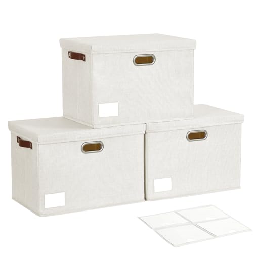 17" Large Fabric Storage Box with Lids, 3-Pack, White - color: White, size: Large-17"
