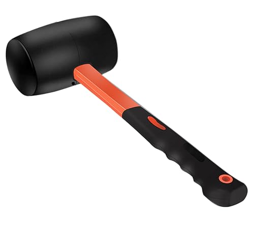 12 oz Rubber Mallet Hammer with Shock-absorbing Fibre Handle Soft Blow Tasks without Damage Double-Faced Soft Mallet for Camping, Flooring, Tent Stakes, Woodworking (12 oz)