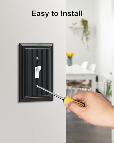 2-Pack Beadboard Bamboo Fiber Single Toggle Light Switch Cover Plate - color: Black, size: 1 Toggle 2PK