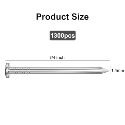 VGBUY 1300PCS Stainless Steel Hardware Nails, 3/4 Inch 17Gauge Flat Head Nails for Hanging Pictures,Picture Hanging Nails, Small Nails, Wall Nails, Wood Nails, Finishing Nails - color: Silver, size: 3/4 in