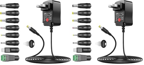 ZOZO Universal AC/DC Adapter 12W 3V 4.5V 5V 6V 7.5V 9V 12V Switching Power Supply Charger with 8 Tips 5.5x2.1mm 5.5x2.5mm Micro USB for Routers Speakers CCTV Cameras LED Strip Lights (Pack of 2) - size: 12w (Pack of 2)
