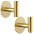 Gold Stainless Steel Wall Hooks, Heavy Duty Self-Adhesive Hooks for Coats, Towels, Robes, Hats, Aprons – No Drill Bathroom, Kitchen, Hotel (2 Pack) - color: Gold, size: Adhesive "T" Shape- 2 Pack