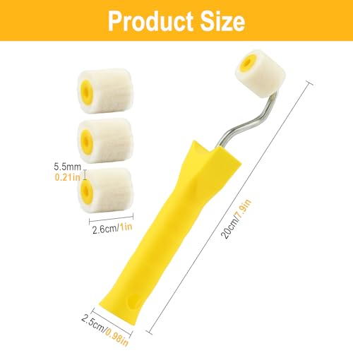 0.98 Inch 8 Pack Mini Paint Rollers with 2 Handles, Small Roller Paint Brush, Reusable Corner Touch-Up Tools for Trim, Edges, Window Frames, Cabinets & Home DIY Projects