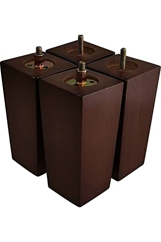 6 Inch Wooden Sofa Legs Set of 4, Brown Square Wood Furniture Feet Couch Legs, Mid Century Modern Dresser Replacement Feet for Chair Cabinet Armchair Recliner Table Or Home DIY Projects Bun Feet - size: 6 Inch