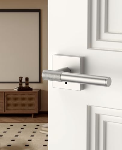Asidrama 4 Pack Brushed Satin Nickel Privacy Door Handles | Thumb-Turn Privacy Lock,Fits 1-3/8"-1-3/4" Doors,Adj. 2-3/8"-2-3/4" Latch,Heavy-duty Zinc,Easy DIY Setup - color: Brushed Satin Nickel
