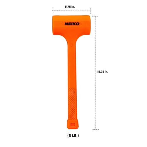 NEIKO 02851A Dead Blow Hammer, 5 Pounds, Neon Orange Deadblow Hammers, Mallet, Spark and Rebound Resistant, Unibody Molded, Soft Blow Rubber, Checkered Grip, Steel Shot and Core - size: 5 Pound, style: Dead Blow