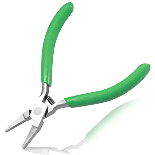 Flat Nose Pliers Smooth Jaw Precision Small Jewelry Beading Making Tool Mini Pliers with Green PVC Handle for Wire Bending Warpping Straightening Shaping Professional DIY Hand Tools - style: Flat Nose Pliers