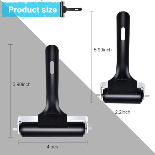 Wlivxch 2Pcs Hard Rubber Brayer Rollers (4 Inch and 2.2 Inch) for Printmaking, Ink Printing, Gluing Application, Stamping, Boat Flooring and Wallpaper Installation - Black Tool