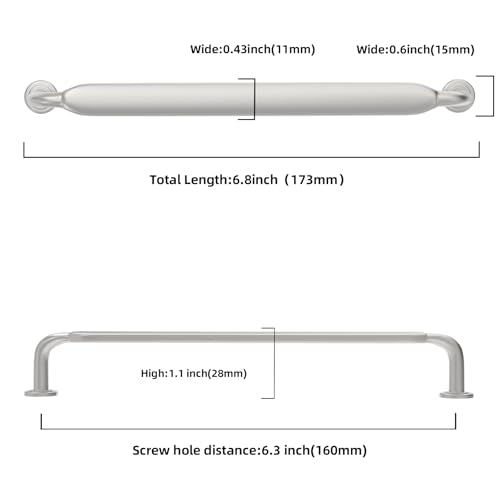 10 Pack 6-1/4 Inch Cabinet Pulls Brushed Satin Nickel Kitchen Cabinet Handles Zinc Alloy Drawer Pulls Solid Cabinet Hardware - color: Brushed Satin Nickel, size: 6-1/4'' Hole Center(160mm)