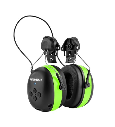 PROHEAR Safety Headphones with Bluetooth 6.0 - Compatible with 3M H-700 & DEWALT Hard Hats, 40H Battery Green - OSHA Hearing Protection for Construction Workers, Landscaping, Mowing - color: 037br04-for Hard Hat-green