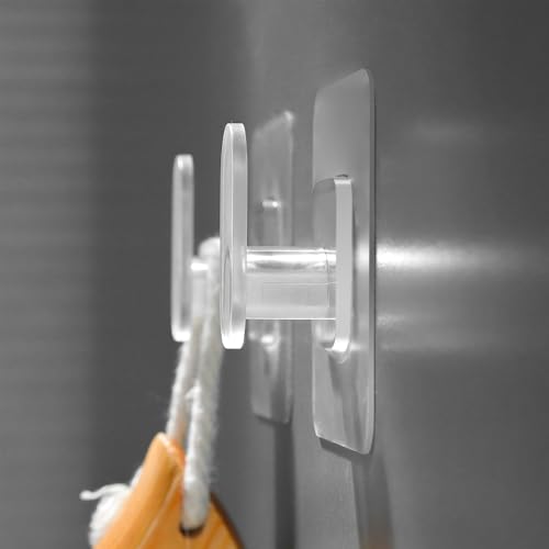 DELITON Drill Free Wall Hooks for Towels & Robe, 10 Pack, Adhesion - Shower Hanger Hook Stick on Wall for Bathroom - color: Transparent-1