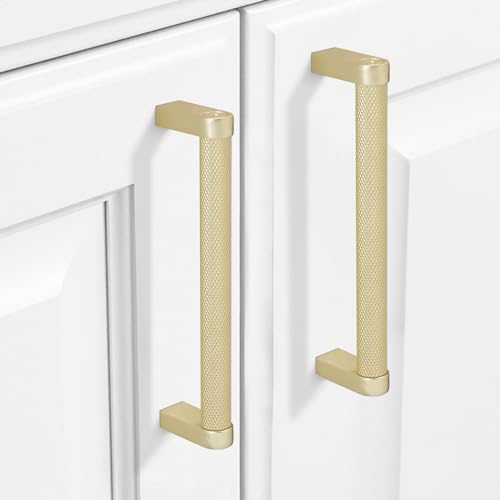 10 Pack 5 inch(128mm) Brushed Brass Kitchen Cabinet Handles Knurled Cabinet Pulls Gold Drawer Pulls Kitchen Cabinet Hardware Handles Drawer Pulls Dresser Handles - color: Brushed Brass, size: 5" Hole Center（128mm）