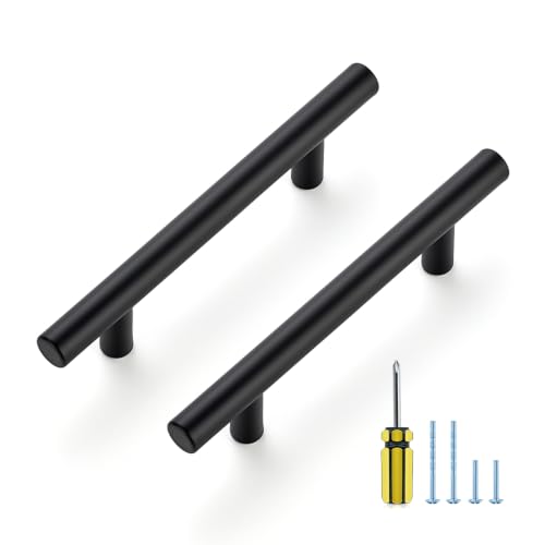 Ravinte Matte Black Cabinet Handles,Round T Pulls,3-1/2 Inch,30 Pack - color: Matte Black, size: 3-1/2 Inch Hole Center