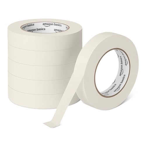 Amazon Basics Masking Tape, Hand-Tearable Painters Tape, Rubber Adhesive, 0.94 Inch x 60 Yard, Beige, 6 Rolls - size: 0.94 inch x 180 feet
