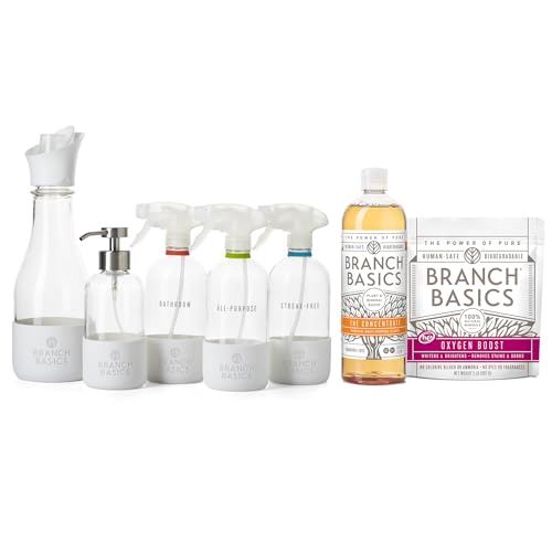 Branch Basics Premium Starter Kit in Glass: All Purpose Cleaner, Glass Cleaner, Bathroom Cleaner, Wash Bottle, and Laundry Bottle (3 Glass Spray Bottles + Concentrate) Fragrance-Free - style: Glass Spray Bottles