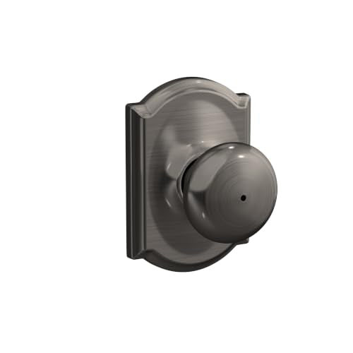 SCHLAGE Plymouth Bed/Bath Privacy Door Handle with Lock, Antique Pewter - color: Antique Pewter, size: Camelot