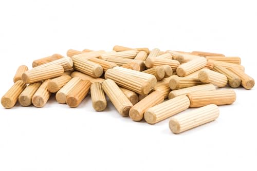 Berta 100-Pack, 5/16" x 1 1/2" (8 mm x 40 mm) Wooden Dowel Pins, Straight Dowel Rods Made of Hard Wood, Fluted Wood Dowel Plugs with Beveled Ends Tapered for Easy Insertion, for Woodworking (100)